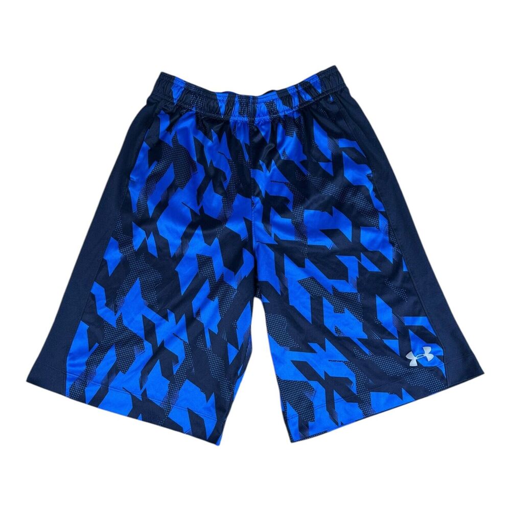 Under Armour loose fit youth boys LARGE YL pull on athletic shorts blue & black
